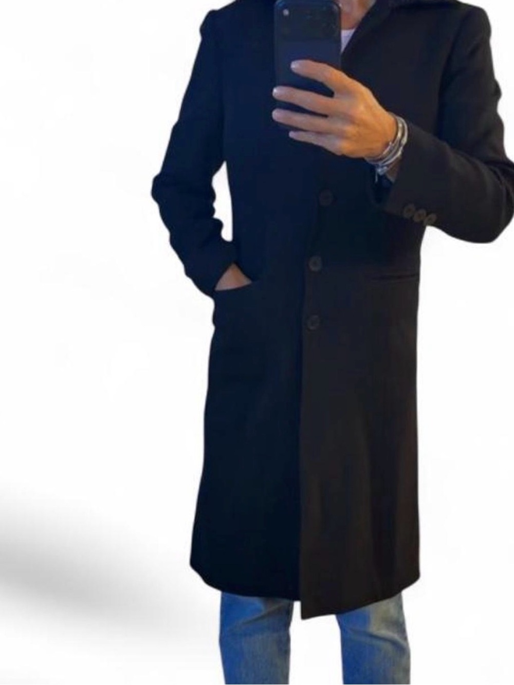 Womans 100% wool Black Single-Breasted Long Coat - Casual & Tailored